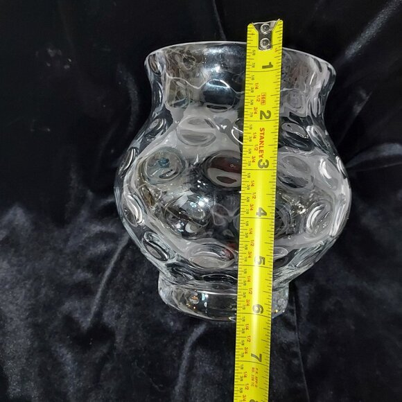 Coin Dot Thumbprint Czech Clear Art Glass 7 inches Vase - Picture 7 of 8